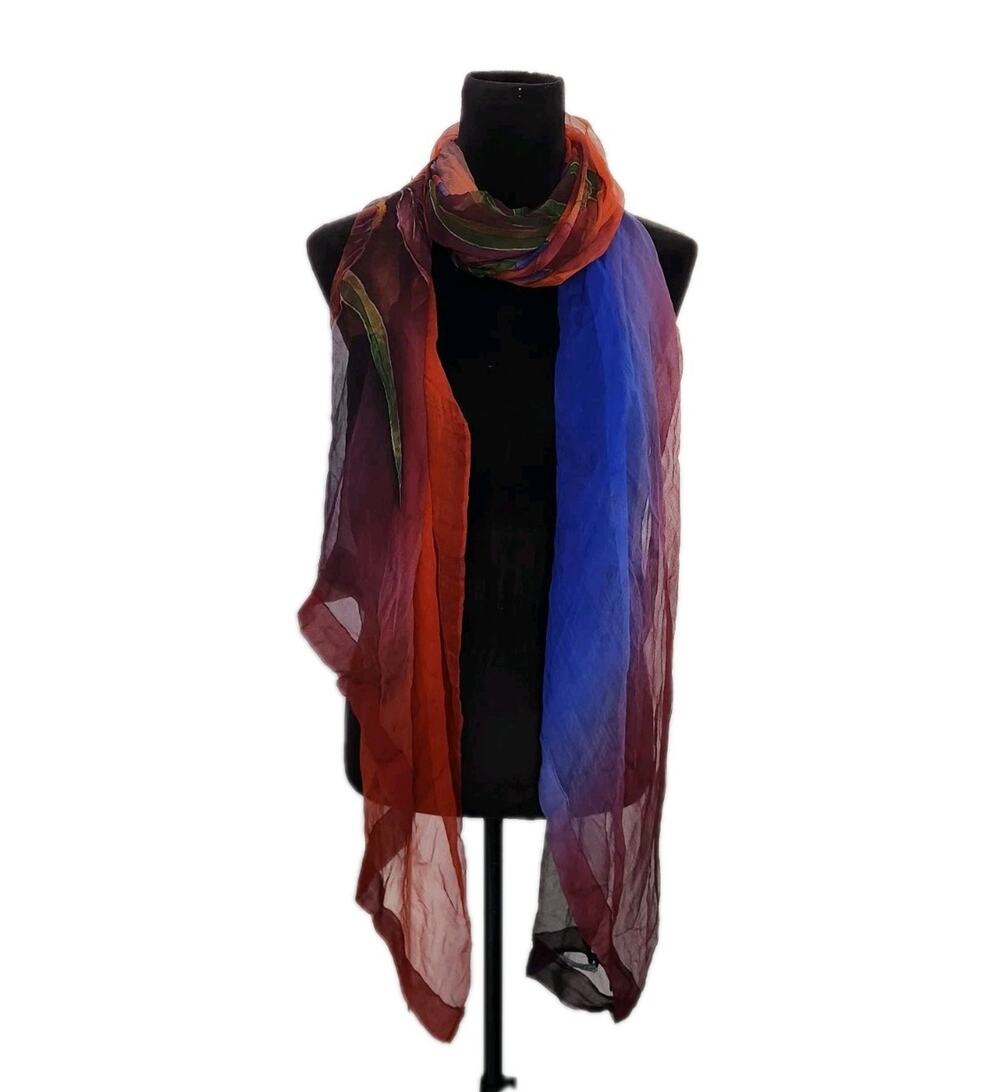 Maria Rose Stockholm Large Sheer Multicolor Floral Chiffon Rectangle Scarf 80x35